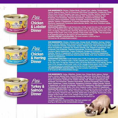 Wellness Complete Health Pate Adult Wet Cat Food, Natural, Protein-Rich, Grain-Free, 3 Ounce, 12 Pack, (Seafood Variety Pack)