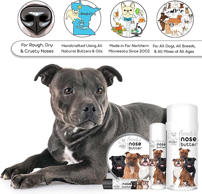 The Blissful Dog Staffordshire Pitbull Terrier Unscented Nose Butter - Dog Nose Butter, 0.50 Ounce
