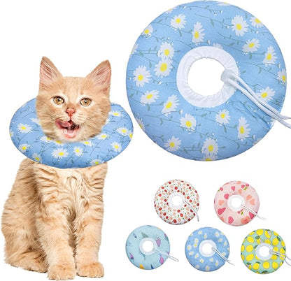Cat Cone Collar Soft, Adjustable Cat Recovery Collar Kitten Cones to Stop Licking, Cute Donut E Collar After Surgery, Anti-Lick Wound Healing Elizabethan Collar for Kitten (Blue Daisy, Small)