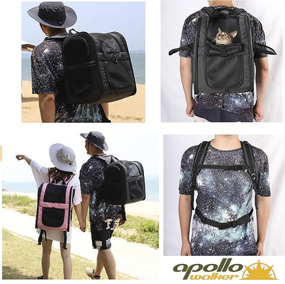 Apollo Walker Dog & Cat Carrier Backpack for 4-15lb Pets - Ventilated Safe Design with Padded Back Support, Breathable Mesh Pet Backpack for Hiking, Travel, Outdoor (Black)