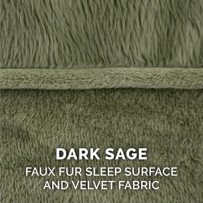 Furhaven Pillow Dog Bed for Medium/Small Dogs w/ Removable Bolsters & Washable Cover - Faux Fur & Velvet Sofa - Dark Sage, Medium
