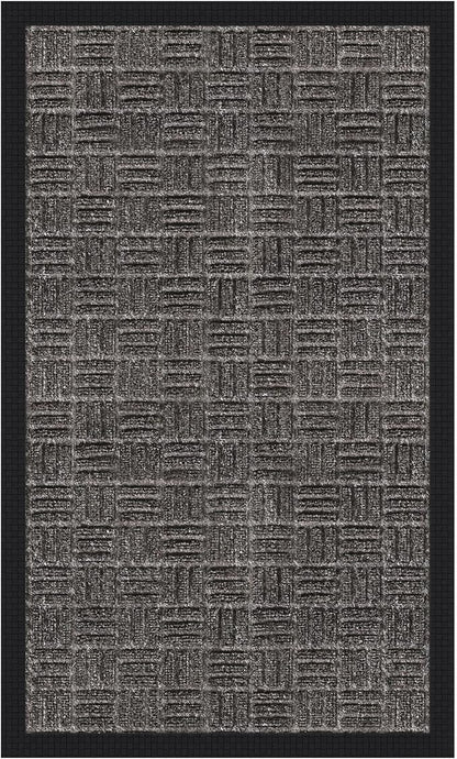 Indoor/Outdoor Hose-Wash Embossed Design Non-Slip Rubber 18" x 30" Modern Entryway Mat for Entryway, Patio, Backyard, Garage, 18" x 30", Charcoal