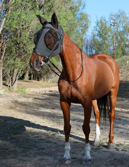Horse Fly Mask with Ears, UV Protection Mask for Horses, Elasticity Mask with Big Mesh Eye Covers, Snug Fitting Comfortable Breathable Lightweight Dappled Gray Full Size