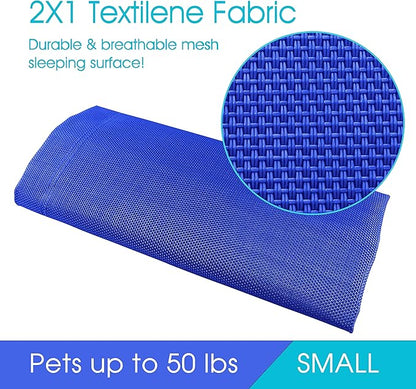 PHYEX Raised Pet Cot for Small Pets, Elevated Dog Bed with Breathable Mesh, Sturdy Steel Frame for Indoor & Outdoor Use, Non-Slip Design, Easy Clean, 33-Inch Blue