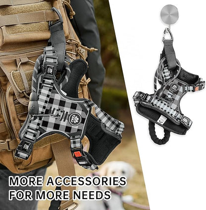 NESTROAD No Pull Dog Harness with Leash, Reflective No Choke Pet Vest Harness,Adjustable Soft Padded Dog Harness with Easy Control Handle for Medium Dogs(Checkered Black,Medium)