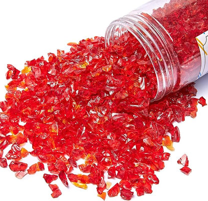 TWINKLING High Luster Fire Glass Gravel Stone Glitter,Broken Glass,Fire Gems Chips,Crushed Glass for Fire Pit Crafts Resin Art Aquarium Garden Decoration,3-6mm,1-Pound Jar (Red)