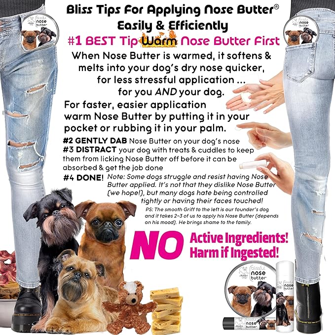 The Blissful Dog Brussels Griffon Nose Butter for Dry, Cracked Skin, Lick-Safe Dog Nose Balm with Moisturizing Shea Butter, Almond, Olive, and Essential Oils, Pet Supplies, Uncented, 1 oz.