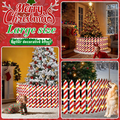 Lighted Wooden Christmas Tree Fence – 24 x 142 Inch, Candy Cane