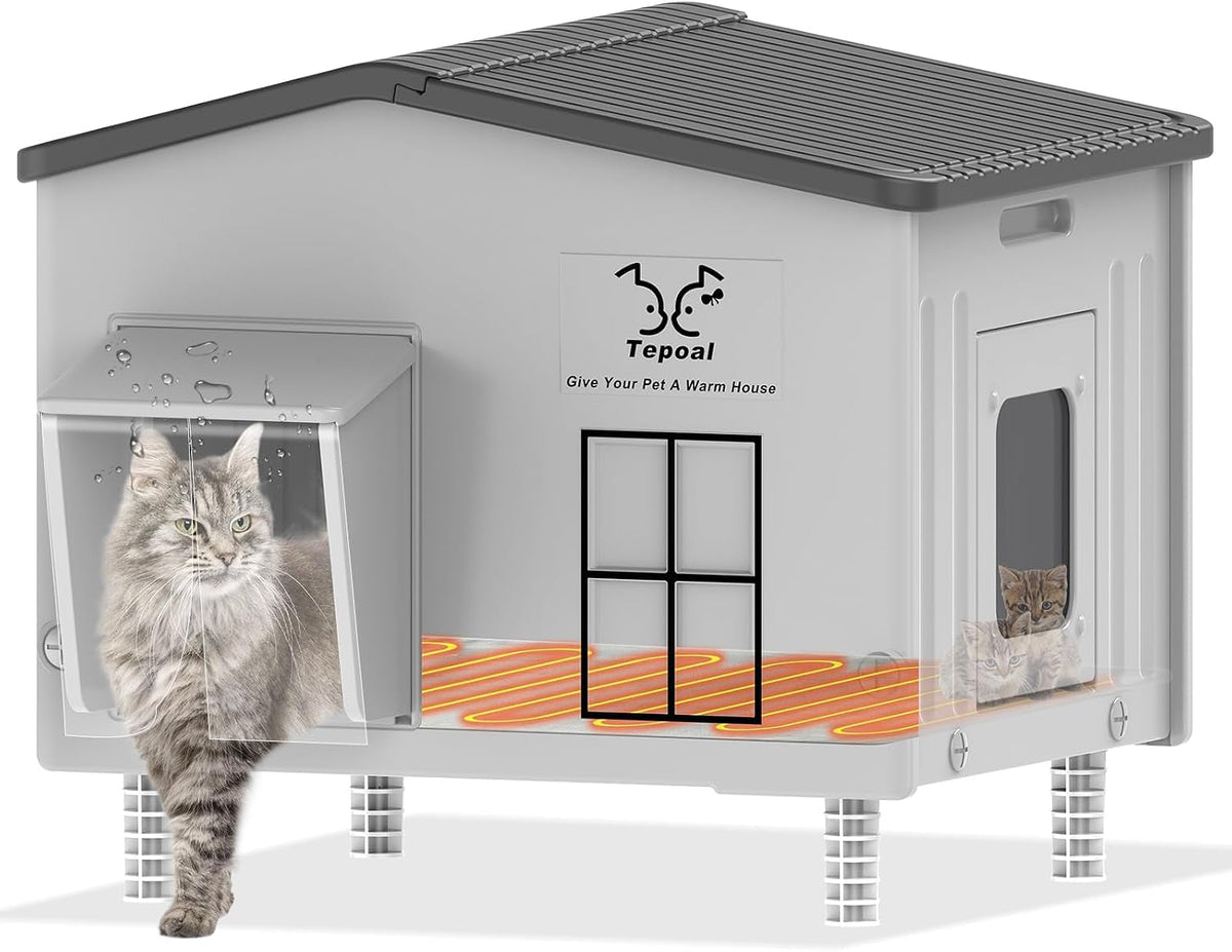 Heavy-Duty Heated Outdoor Cat House with Escape Door – 2 Sizes