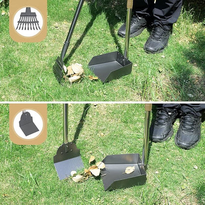 Heeyoo Dog Pooper Scooper, Dog Poop Tray and Rake Set, Pet Waste Removal Scoop with Long Adjustable Sectional Stainless Handles