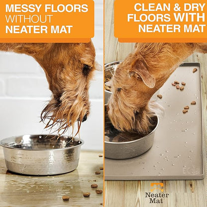 Neater Pet Brands Neater Mat Pet Mats for Food and Water, Cat & Dog Bowl Mat Waterproof Silicone, Feeding Tray, Dog Food Mats for Floors, Placemat w/Raised Edge for Under Bowls, 24" x 16", Cappuccino