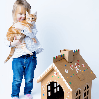Cardboard Gingerbread Cat Playhouse Kit