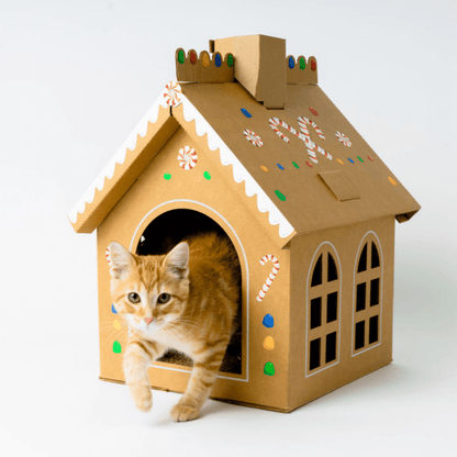 Cardboard Gingerbread Cat Playhouse Kit