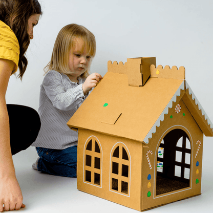 Cardboard Gingerbread Cat Playhouse Kit
