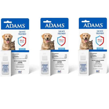 Adams Ear Mite Treatment for Dogs & Cats 0.5oz Kills Mites Fast Soothes Pet Ear 3PCK