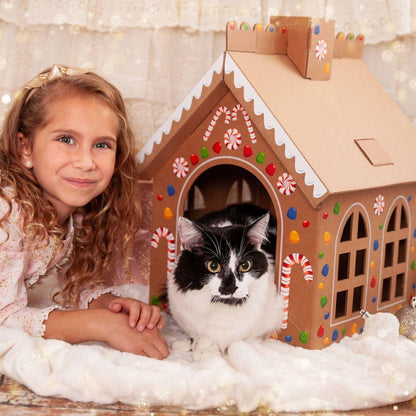 Cardboard Gingerbread Cat Playhouse Kit