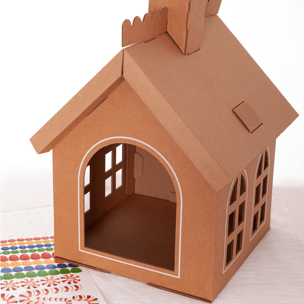 Cardboard Gingerbread Cat Playhouse Kit