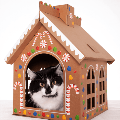 Cardboard Gingerbread Cat Playhouse Kit