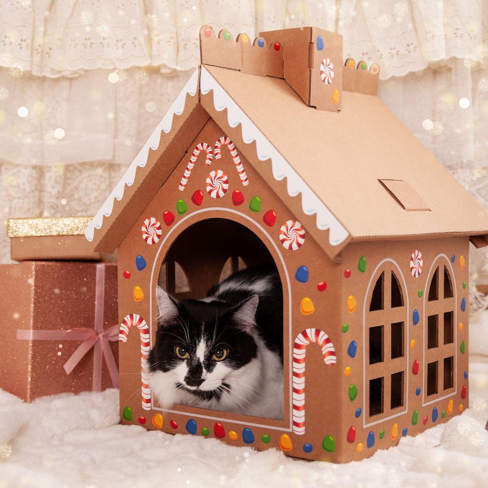 Cardboard Gingerbread Cat Playhouse Kit