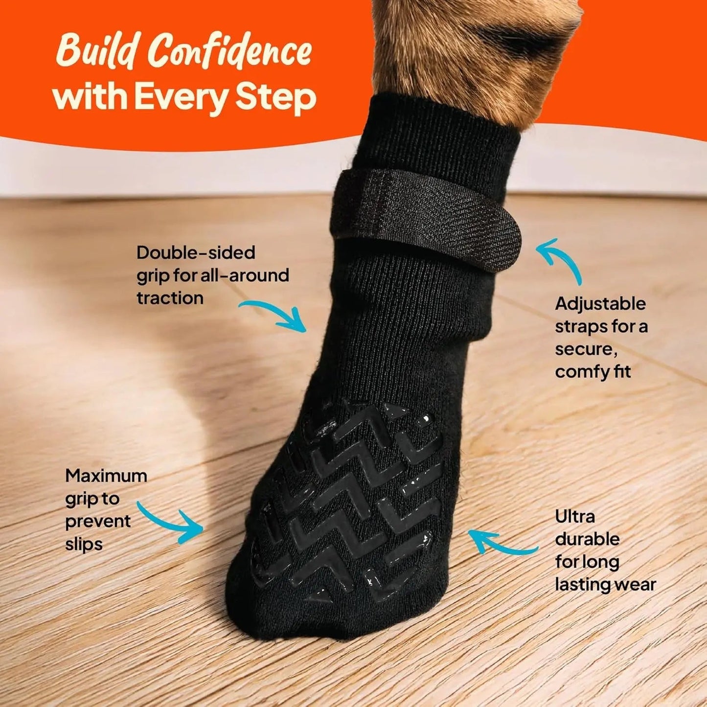 Anti-Slip Dog Socks with Straps, Breathable & Washable – 4 Pack (XS–XXL)