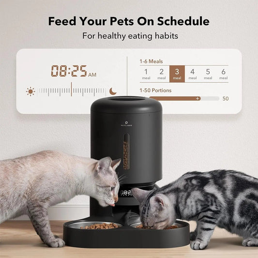Automatic Cat Feeder with Timer, 6 Meals/Day, Freshness Lock & Low Food Sensor. Smart Dry Food Dispenser for Cats & Dogs