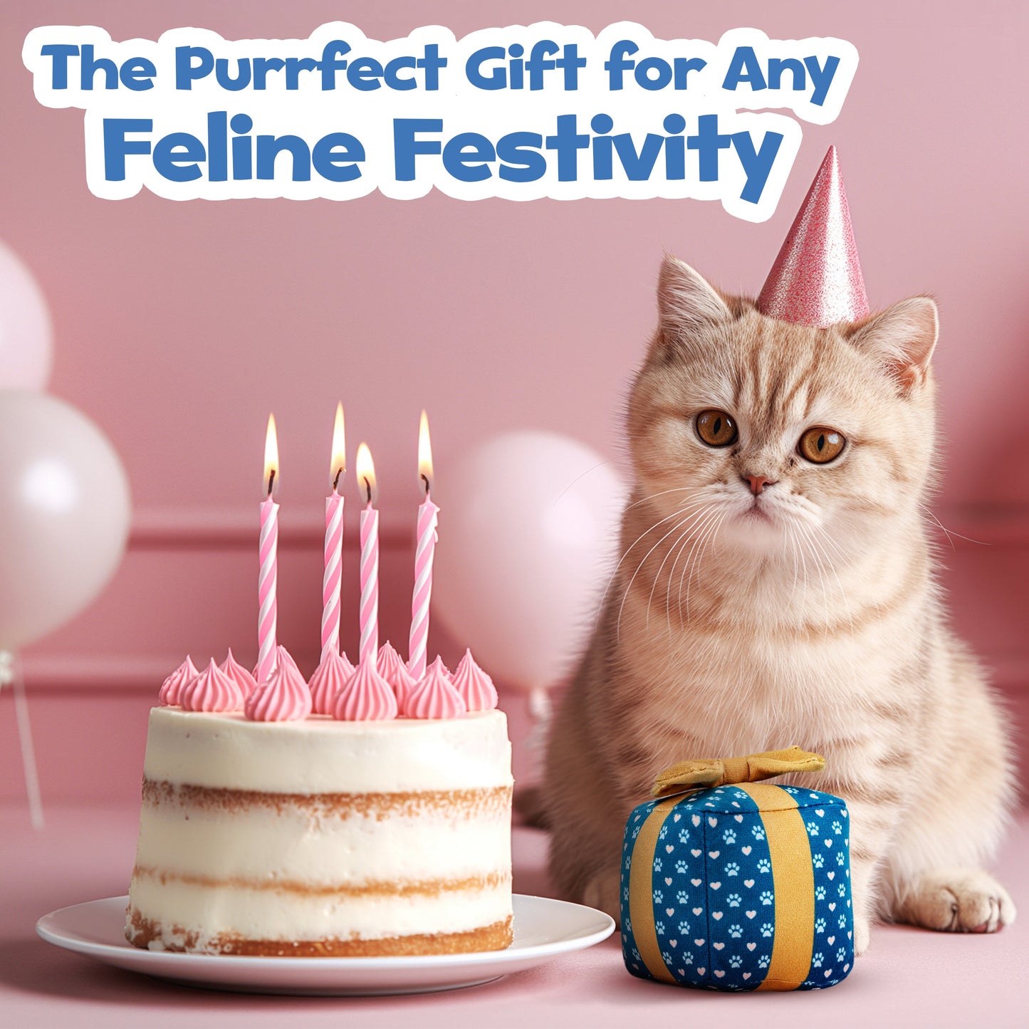Cat Gift Box Catnip Toy – Crinkle Cat Toy for Indoor Cats, Cute Plush Birthday Present Kitty Toy with Catnip Inside
