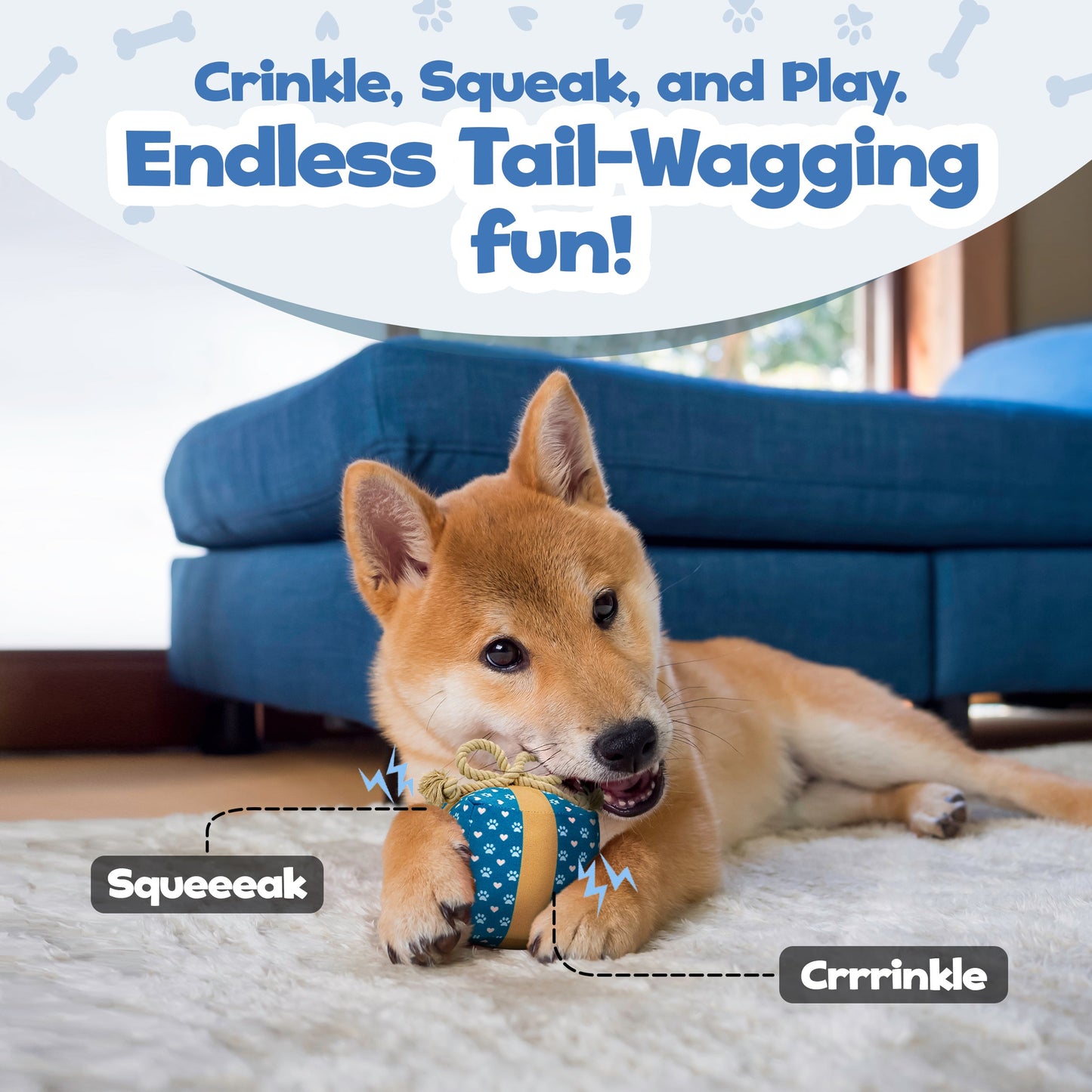 Gift Box Squeaky Dog Toy – Birthday Present Dog Toy with Crinkle Paper and Rope Bow, Durable & Plush for Tug of War and Chew Play