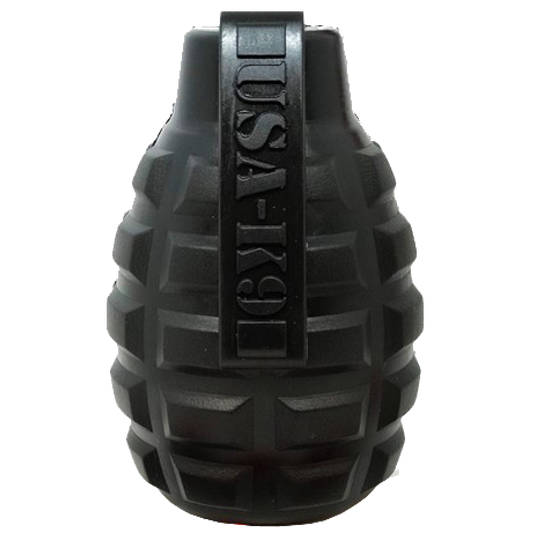 Grenade Shaped eDispenser Durable Dog Chew Toy & Treat Dispenser - Magnum Black