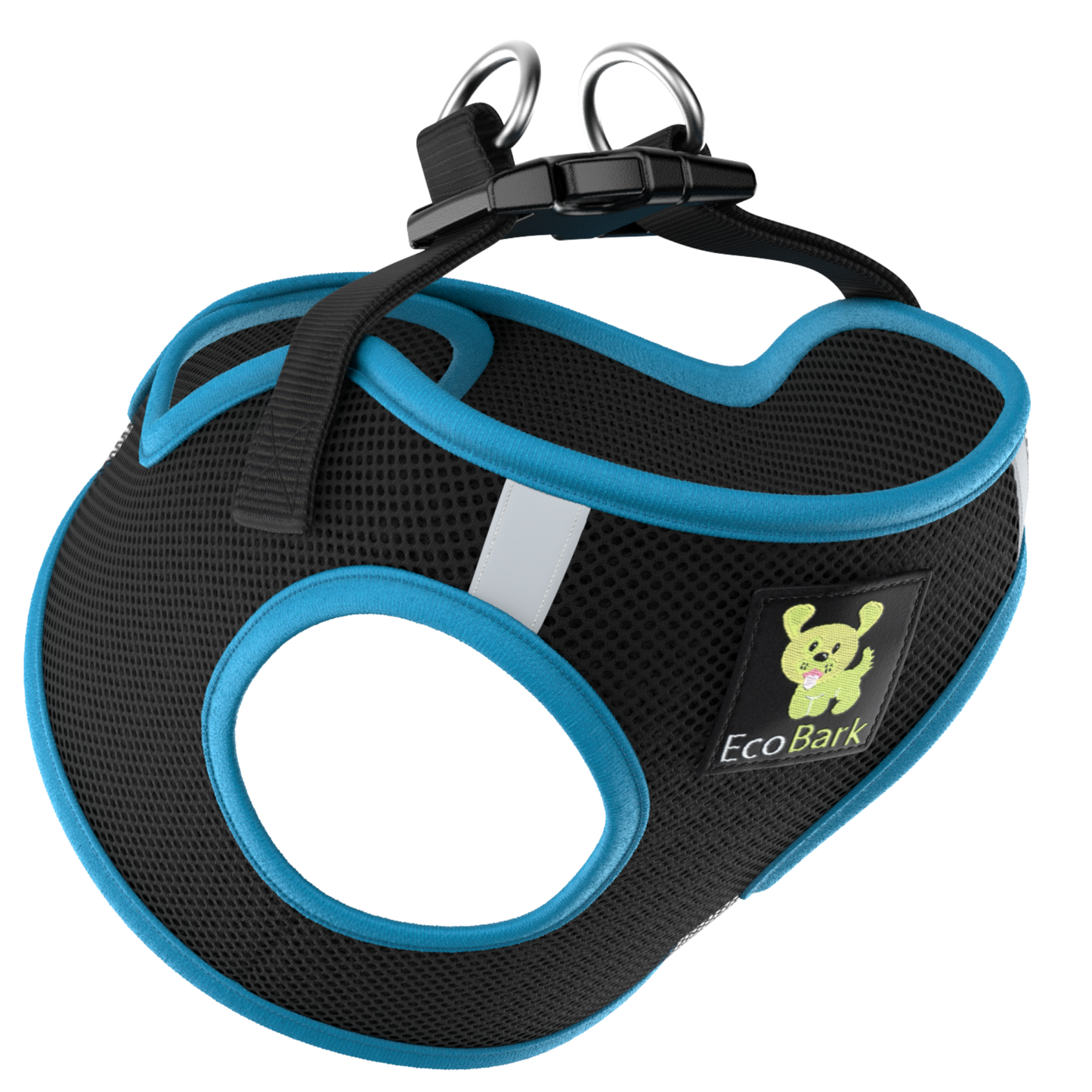 EcoBark Step In Dog Harness - XXXS to Medium Breeds- Reflective Soft Mesh Harness for Teacup, Small Dogs and Puppies / Black w/ Teal Piping