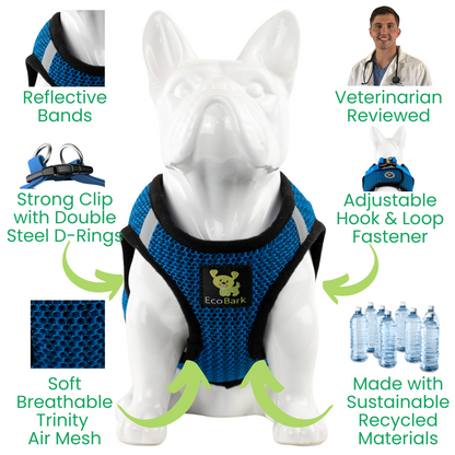 EcoBark Step In Dog Harness - XXXS to Medium Breeds- Reflective Soft Mesh Harness for Teacup, Small Dogs and Puppies / Bright Blue Sport