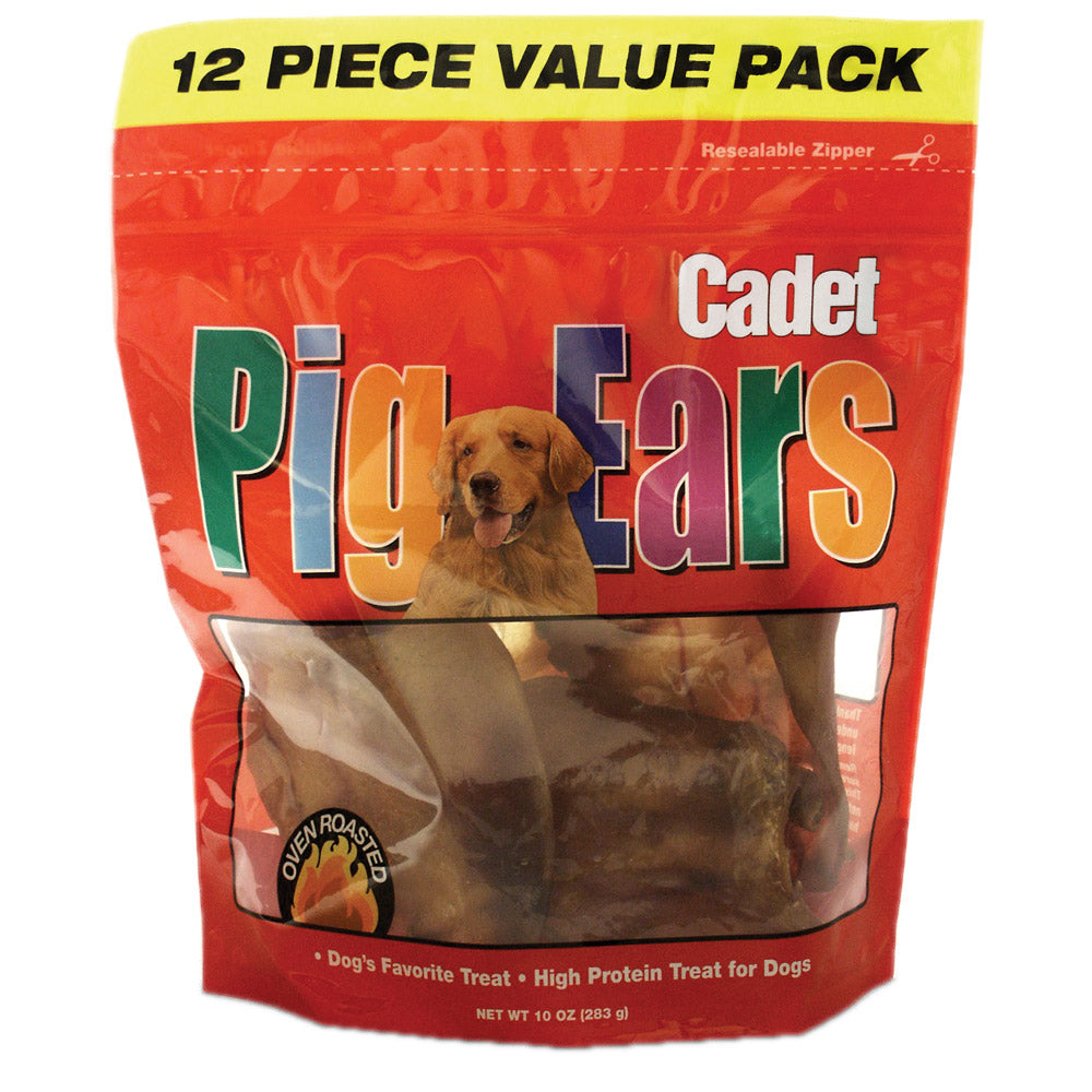 Cadet Natural Pig Ears for Dogs 12 Pack 100% Pork Oven Roasted Dental Chews