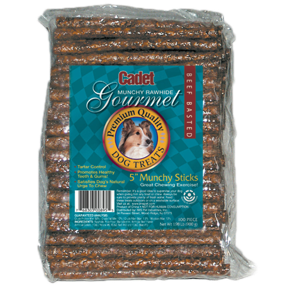 Cadet Rawhide Munchy Sticks Beef Basted Dog Treats 5" 100PCK