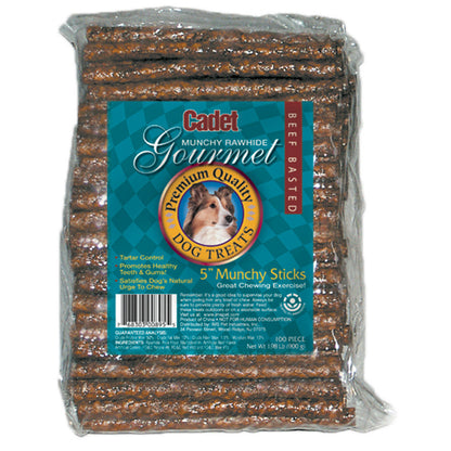 Cadet Rawhide Munchy Sticks Beef Basted Dog Treats 5" 100PCK