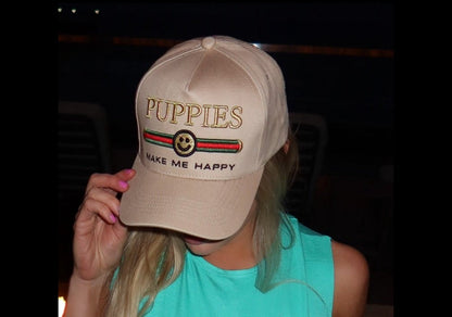 Pup Lux 5 Panel Snapback Hat | Tan | Gold Embroidered | Gift for Dog Lovers