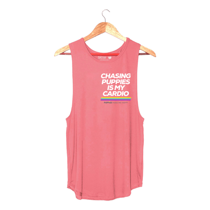 Chasing Puppies is My Cardio Women's Sleeveless Tank | Dog Mom Gift | Handmade in Los Angeles USA