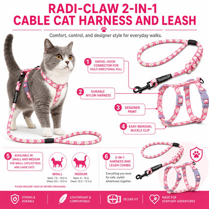 Touchcat 'Radi-Claw' Durable Cable Cat Harness and Leash Combo
