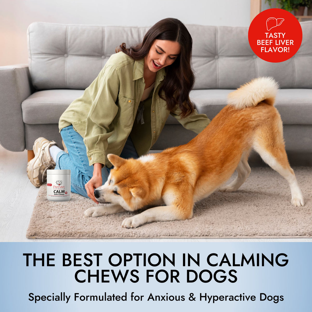 Pet Vet Products® Dog Calming Chews – Beef Liver Soft Chews for Stress, Relaxation & Anxious Behavior Support, 60 Count