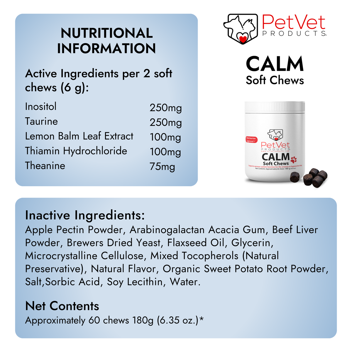Pet Vet Products® Dog Calming Chews – Beef Liver Soft Chews for Stress, Relaxation & Anxious Behavior Support, 60 Count