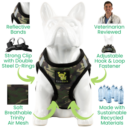 EcoBark Step In Dog Harness - XXXS to Medium Breeds- Reflective Soft Mesh Harness for Teacup, Small Dogs and Puppies / Camouflage
