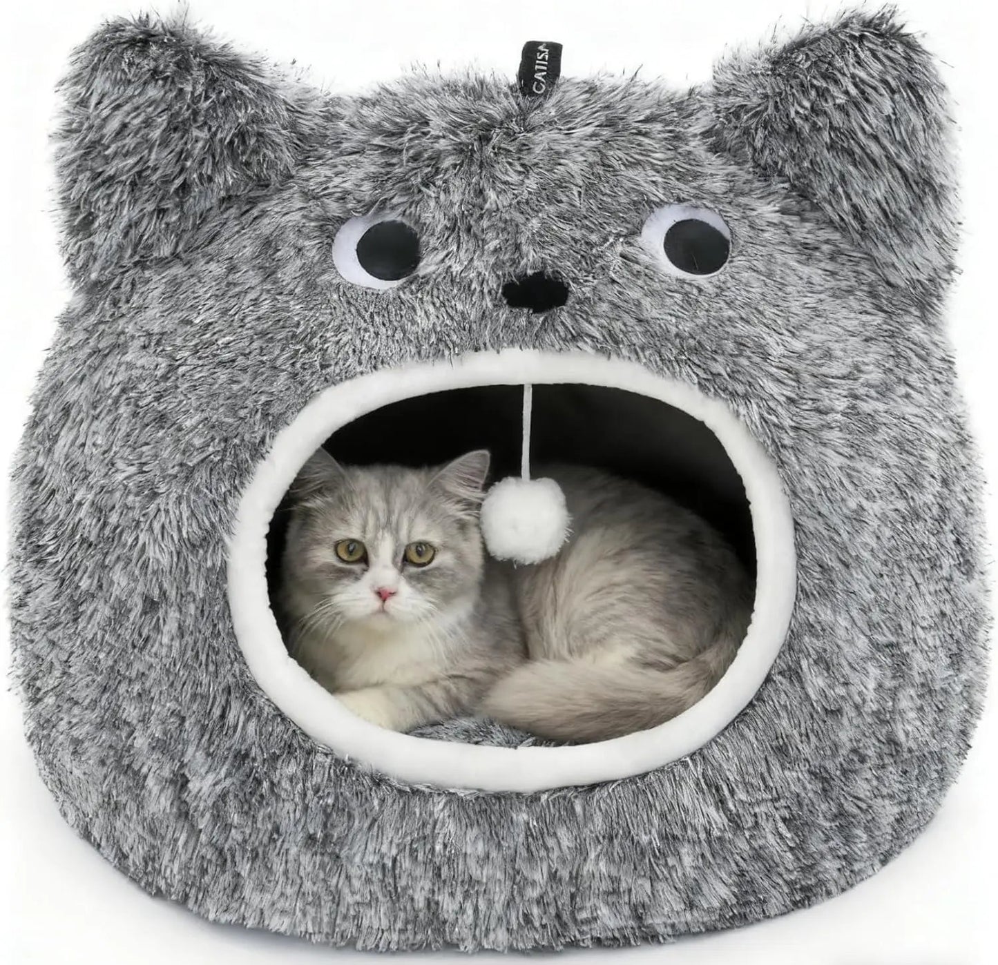 Cat Bed Cave for Indoor Cats, Plush Hooded Cat Bed with Removable Cushion
