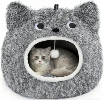 Cat Bed Cave for Indoor Cats, Plush Hooded Cat Bed with Removable Cushion