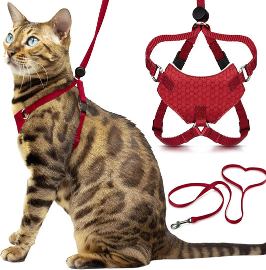 Cat Harness Escape Proof Adjustable Leash Set Reflective Walking Vest