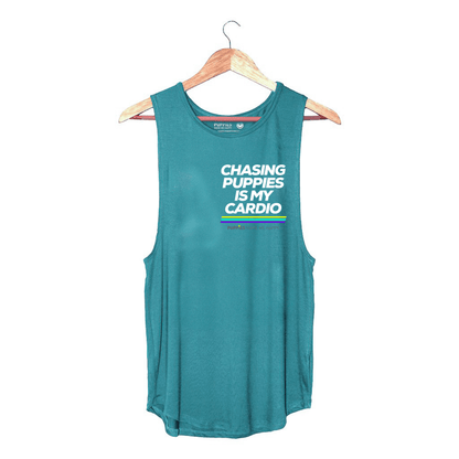 Chasing Puppies is My Cardio Women's Sleeveless Tank | Dog Mom Gift | Handmade in Los Angeles USA