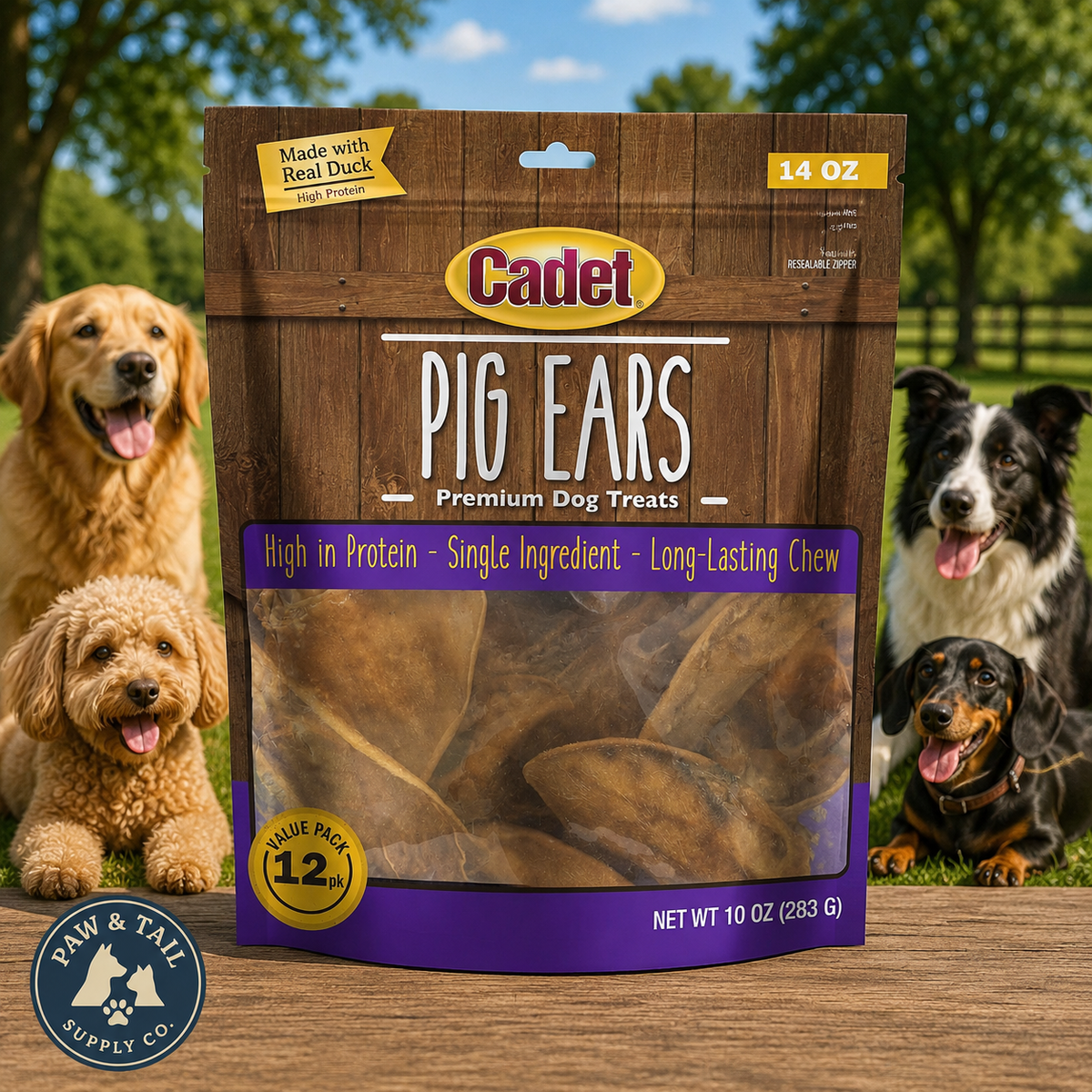 Cadet Natural Pig Ears for Dogs 12 Pack 100% Pork Oven Roasted Dental Chews