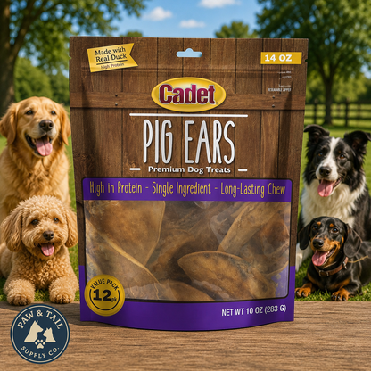 Cadet Natural Pig Ears for Dogs 12 Pack 100% Pork Oven Roasted Dental Chews