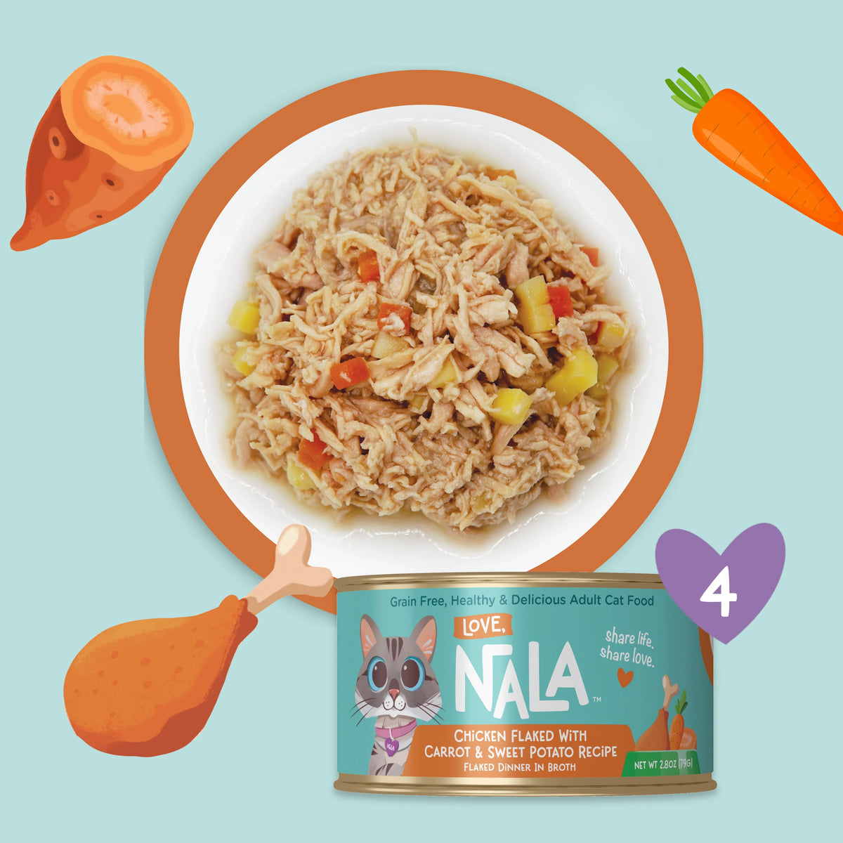 Chicken Flaked With Carrot & Sweet Potato Recipe Dinner In Broth Adult Cat Food, 2.8-oz