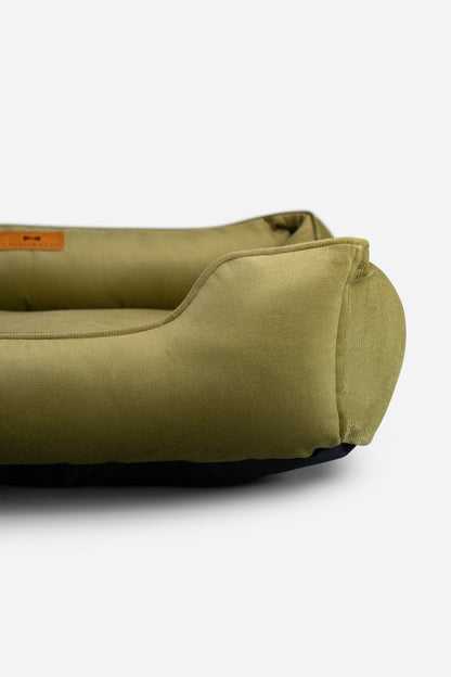 Vibrant Velvet Sleeper Dog Bed Olive