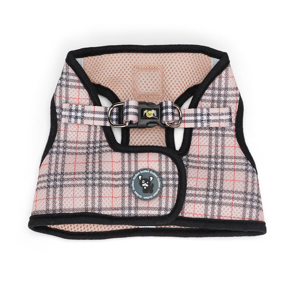 EcoBark Step In Dog Harness - XXXS to Medium Breeds- Reflective Soft Mesh Harness for Teacup, Small Dogs and Puppies / Beige Plaid