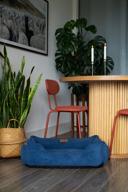 Fancy Corduroy Sleeper Dog Bed Blue