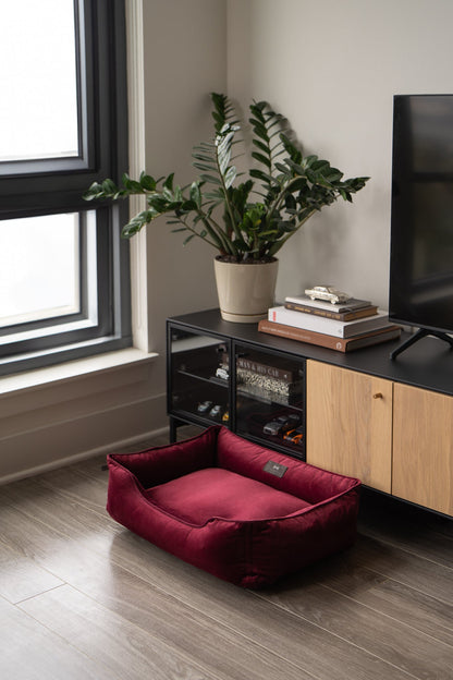 Vibrant Velvet Sleeper Dog Bed Wine
